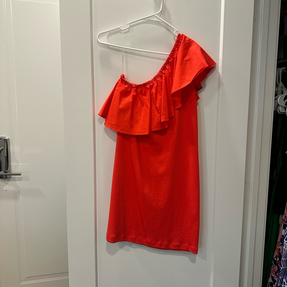 Red/Orange One-Shoulder Ruffle Dress - Picture 2 of 2